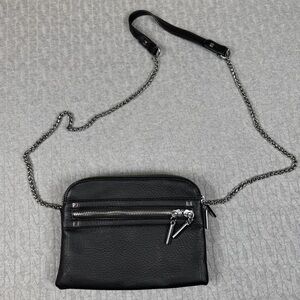 Miztique Black Leather Crossbody Bag with Chain Strap